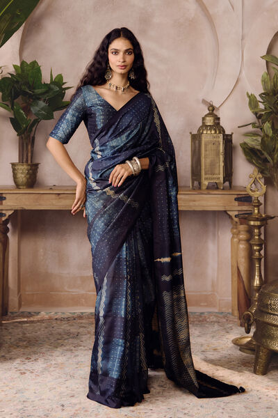 Starla Handcrafted Shibori Silk Saree - Black
