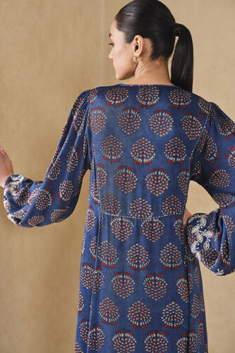 Aze Handcrafted Ajrakh A-Line Dress - Blue, Blue, image 6