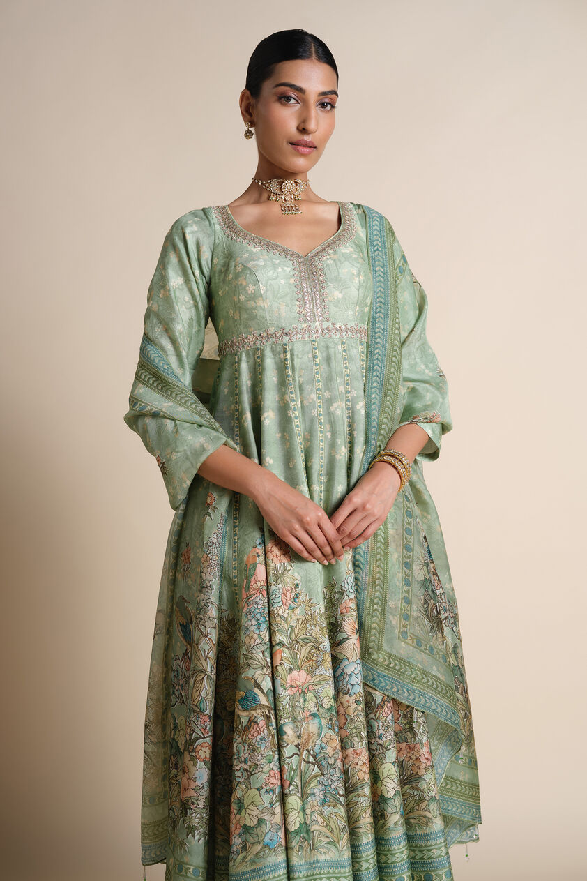 Tayma Silk Anarkali Set - Sage, Sage, image 4