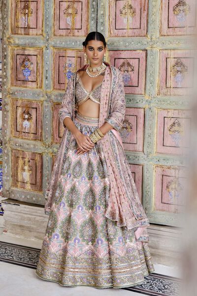 Krandasi Embroidered Zardozi Silk Lehenga Set - Blush