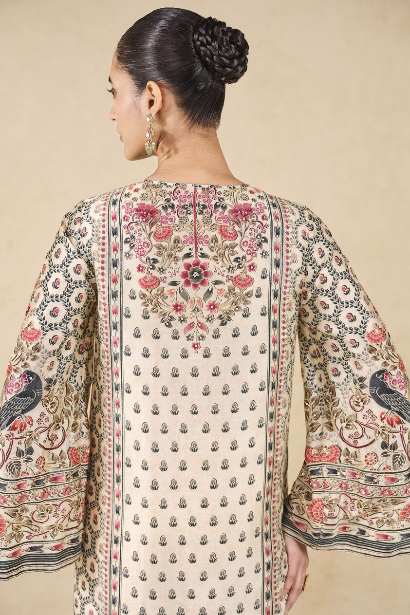 Elia Printed Silk Kaftan - Ivory, Ivory, image 5