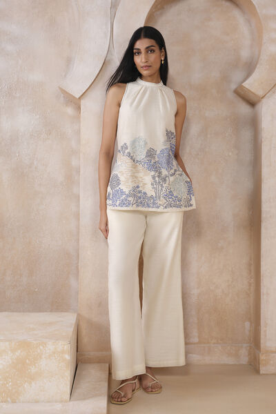 Floro Hand-embroidered Kantha Co-ord - White