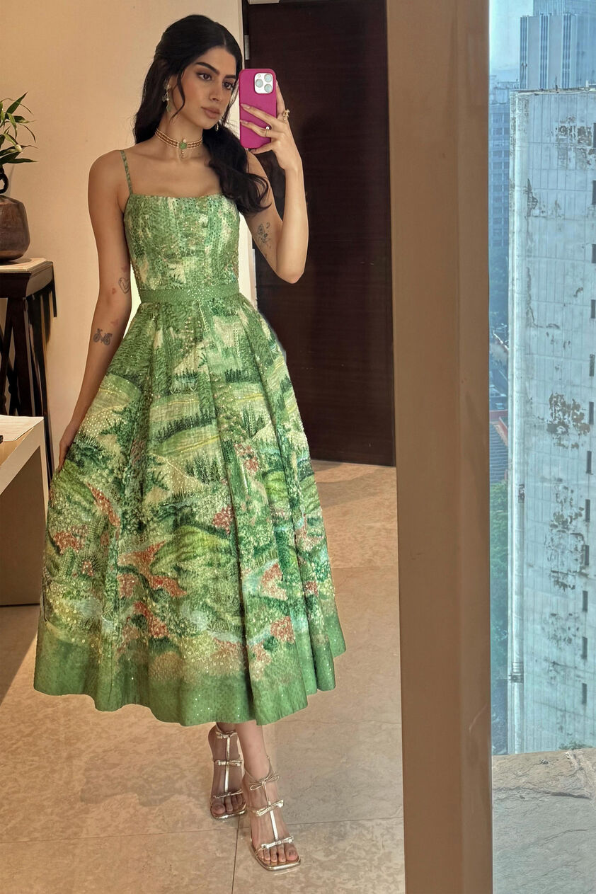 The Liveforest Embroidered Silk Dress - Green, Multi Color, image 4