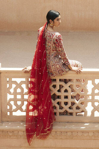 Chand Gota Patti & Resham Silk Gharara Set - Red, Red, image 2