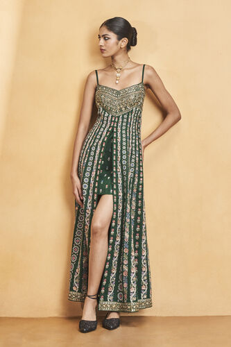 Sounds Of The Forest SEWA Hand-embroidered Silk Dress - Green, Green, image 4