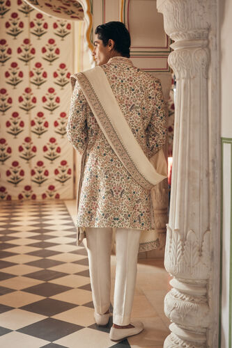 Avir Aari Embroidered Silk Dupatta - Cream, Cream, image 2