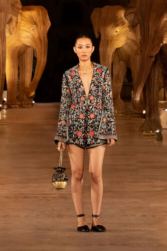 Floral Ballad Embroidered Silk Shorts Set - Black, Black, image 4