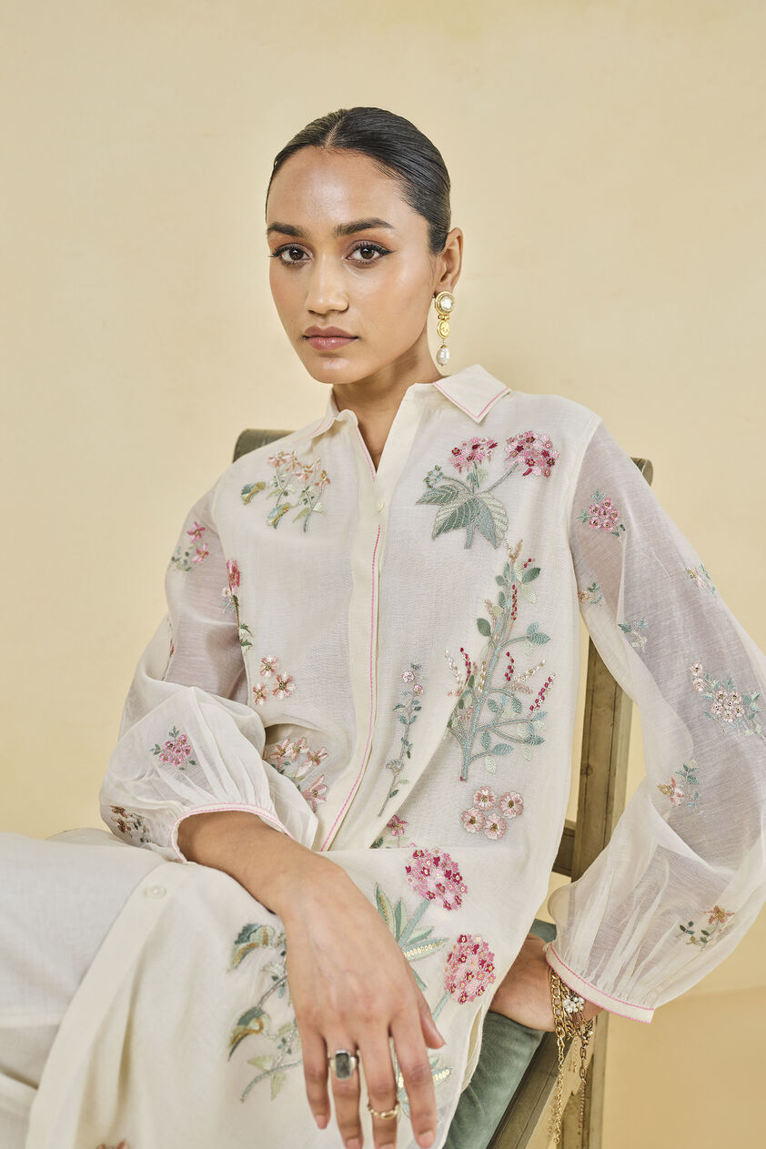 Rhapsody Embroidered Lyocell Coord - Ivory, Ivory, image 6
