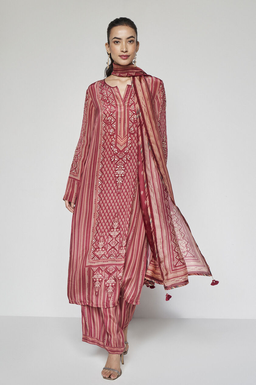 Savani Embroidered Suit Set - Wine, Wine, image 1