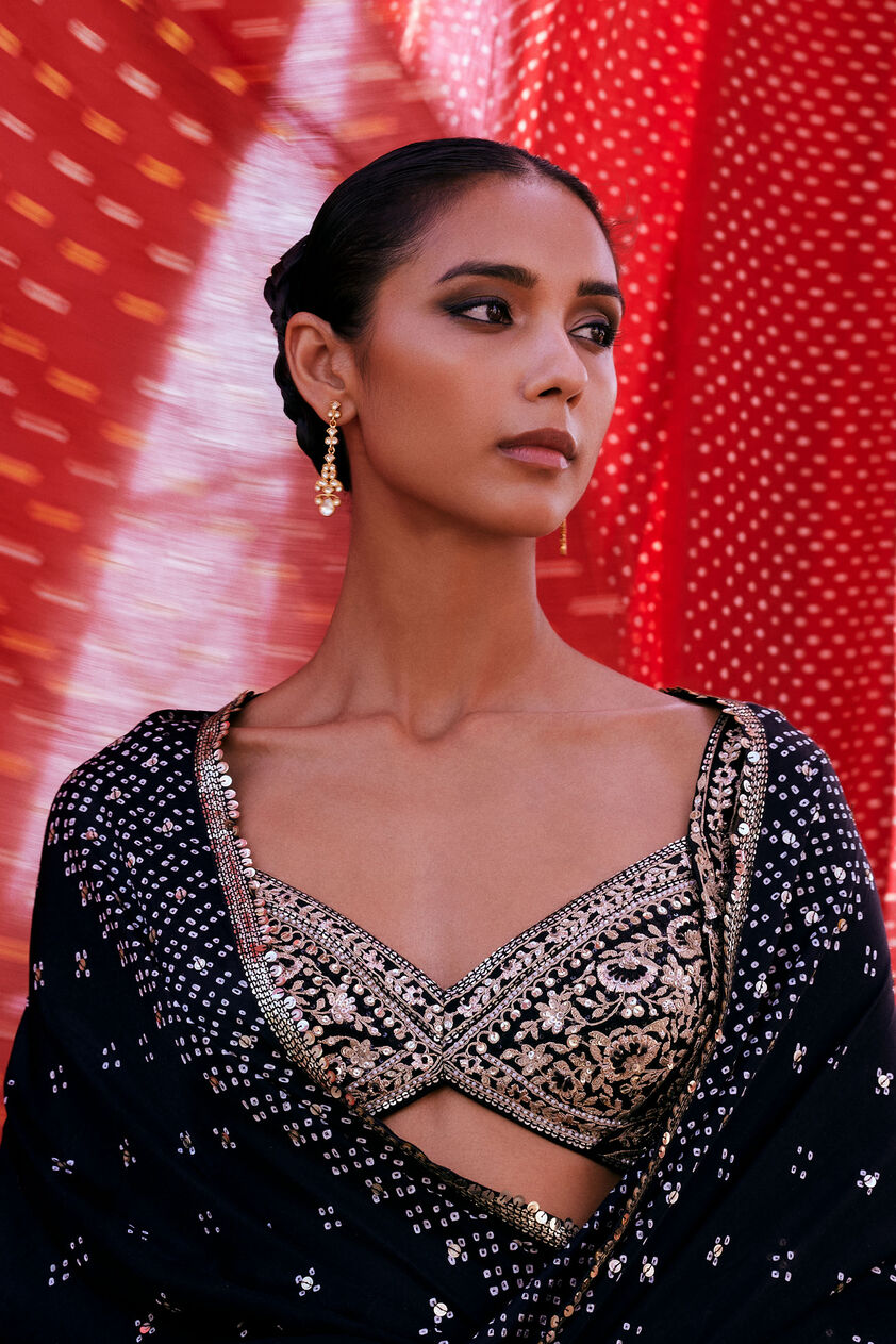 Bahi Embroidered Silk Choli - Black, Black, image 1