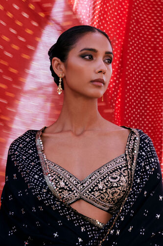 Bahi Embroidered Silk Choli - Black, Black, image 1