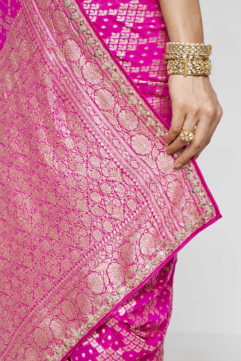 Gul Benarasi Silk Gota Patti Saree - Pink, Pink, image 7