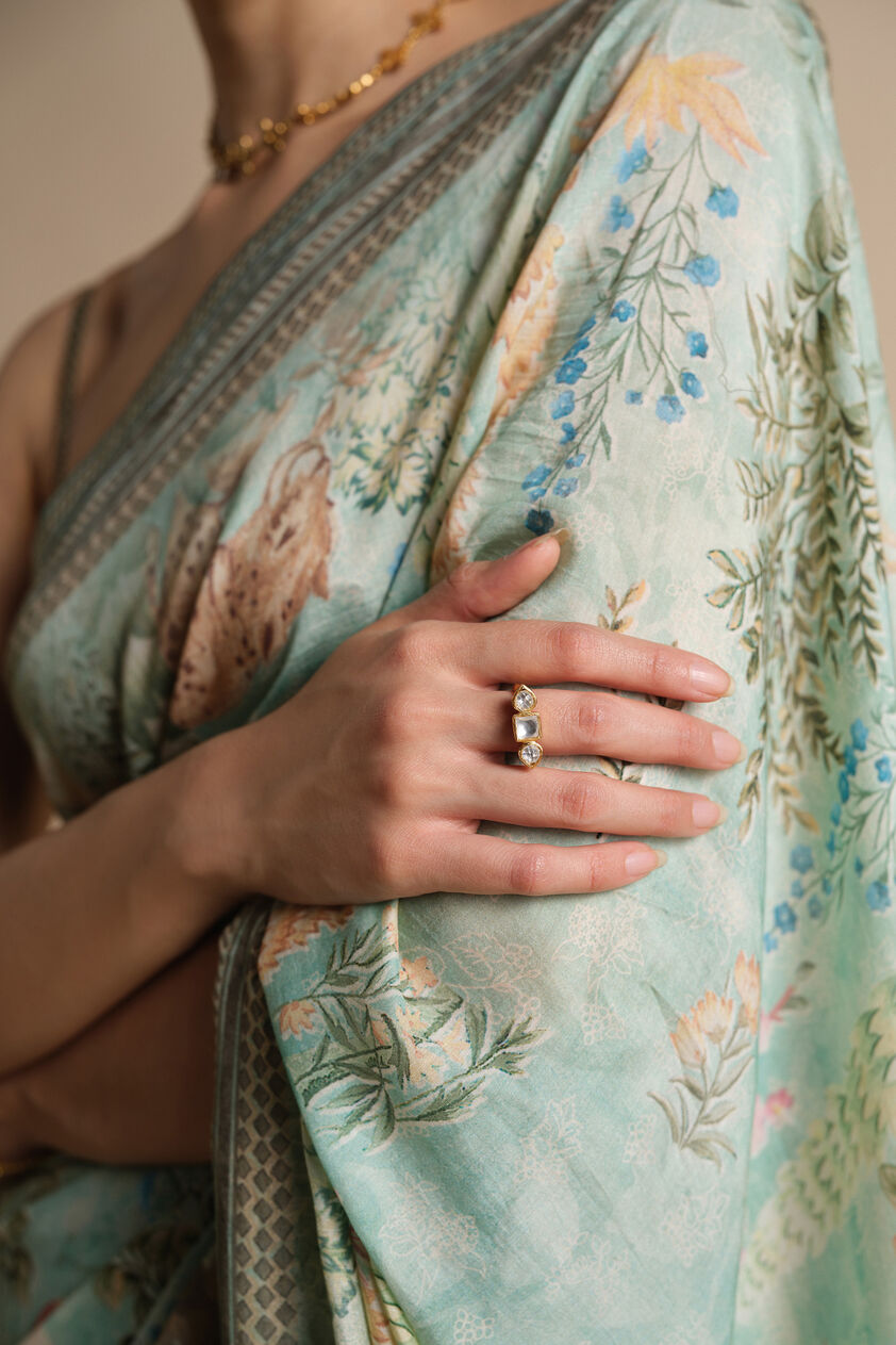 Romney Printed Saree - Sage, Sage, image 6