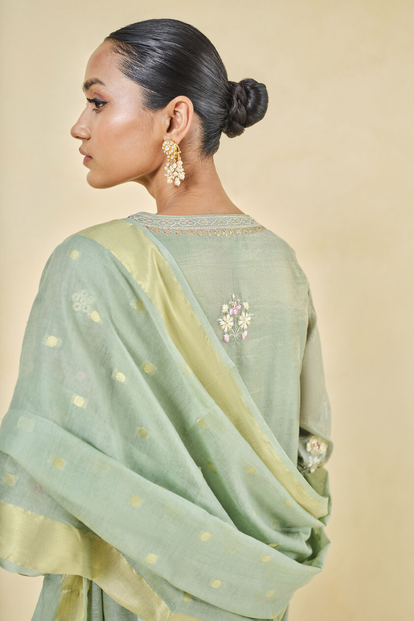 Nasrin Handwoven Maheshwari Suit Set - Sage, Sage, image 5