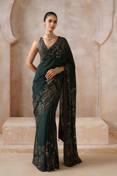 Anaiza Sequin Chiffon Saree - Green
