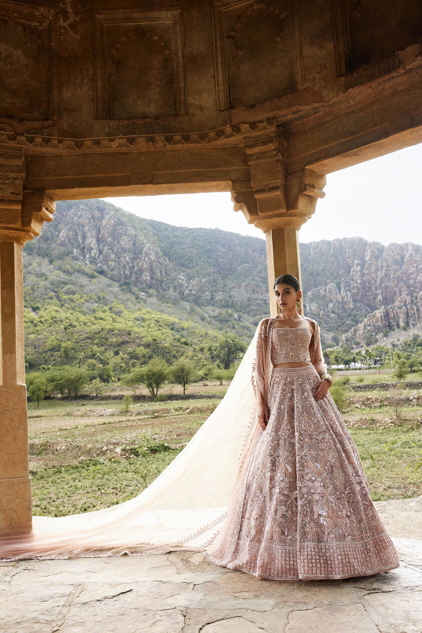 Aavya Embroidered Silk Lehenga - Blush, Blush, image 1
