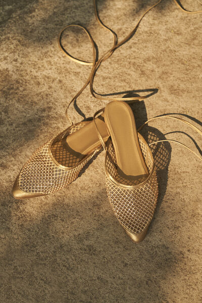 Siofra Ankle-Tie Mules - Gold