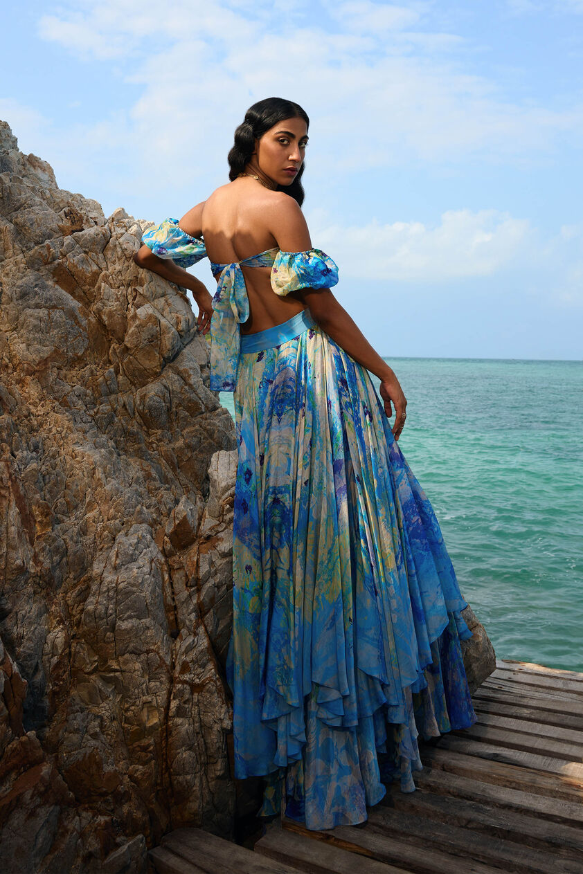 Chatoyante Organza Asymmetrical Skirt Set - Blue, Blue, image 2