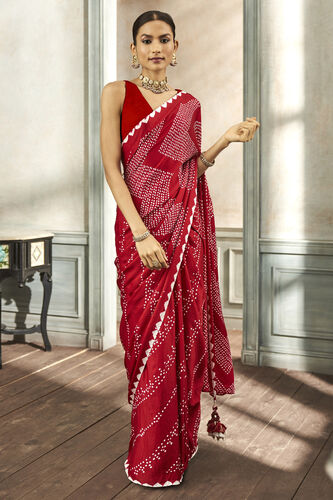 Deetya Bandhani Silk Saree - Red, Red, image 2