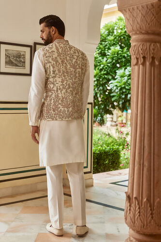 Ishir Embroidered Silk Nehru Jacket - Cream, Cream, image 2