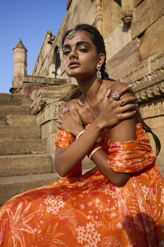 Magic Magpies Lehenga Set - Orange, Orange, image 3