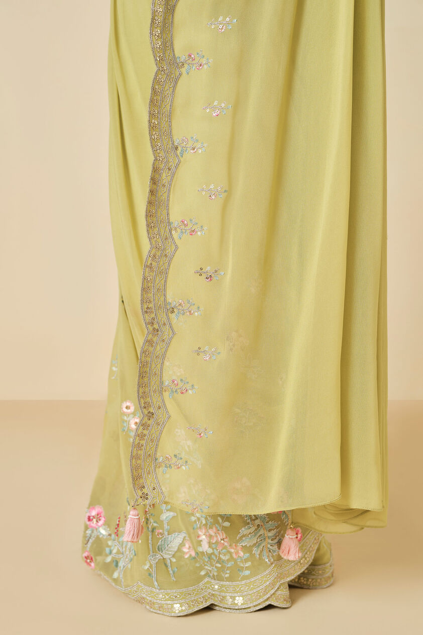 Aadhvita Embroidered Georgette Pre-draped Saree - Lime, Lime, image 7