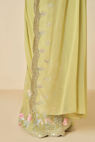 Aadhvita Embroidered Georgette Pre-draped Saree - Lime, Lime, image 7