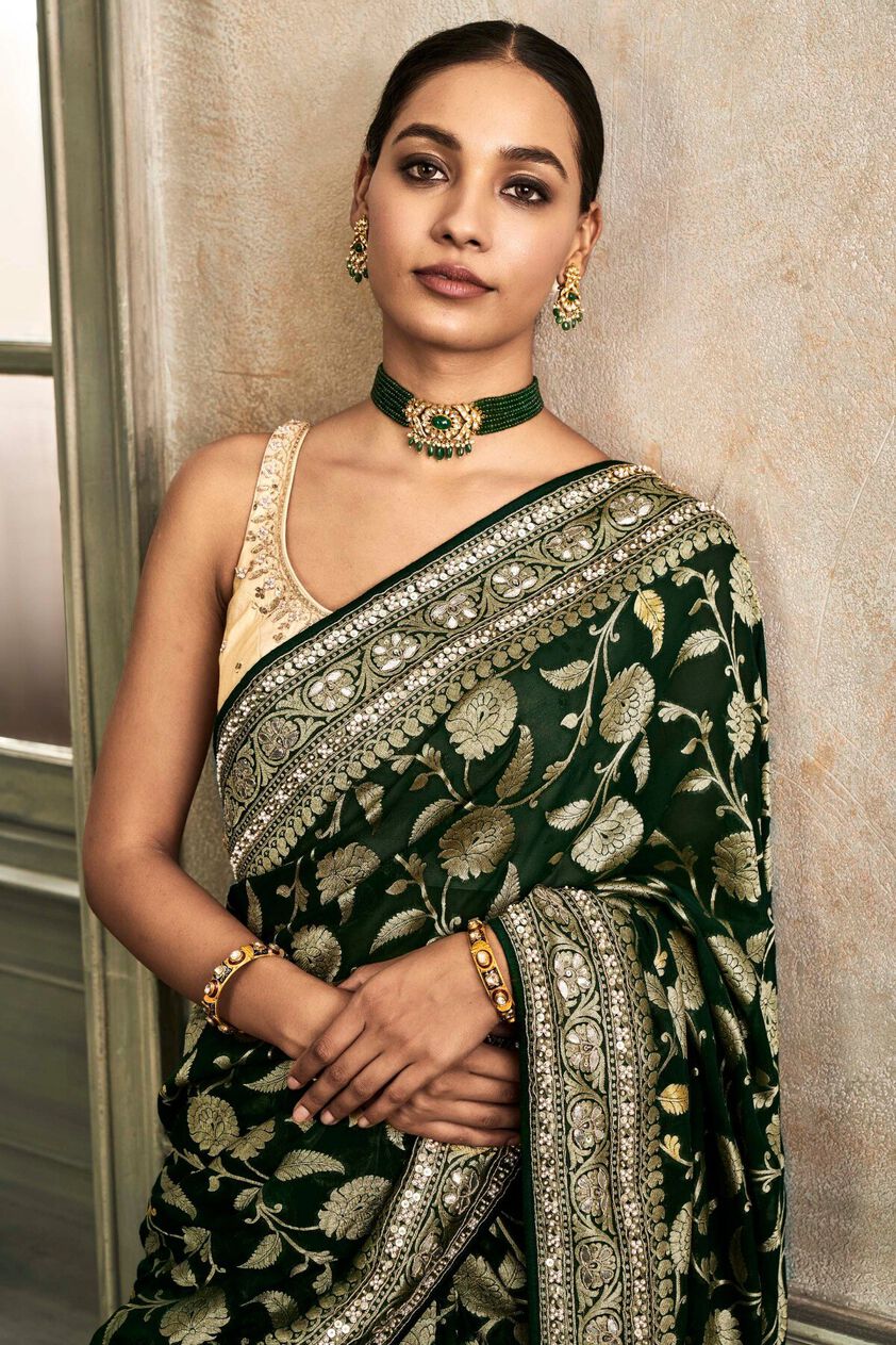 4 - Pameela Benarasi Saree – Green, image 4