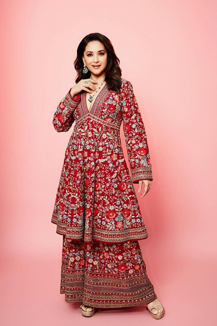 Floral Ballad Embroidered Zardozi Silk Kurta Set - Red, , image 1