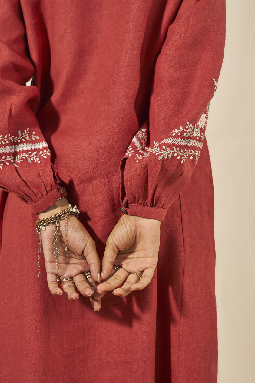 Timandra Embroidered Hemp Kaftan - Rust, Rust, image 6