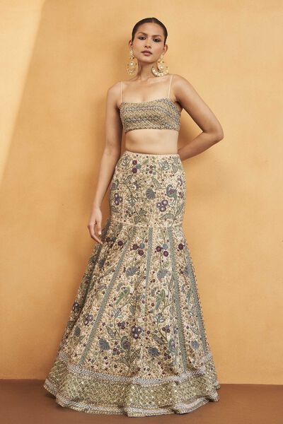Harmony Of The Forest Embroidered Zardozi Skirt Set - Gold