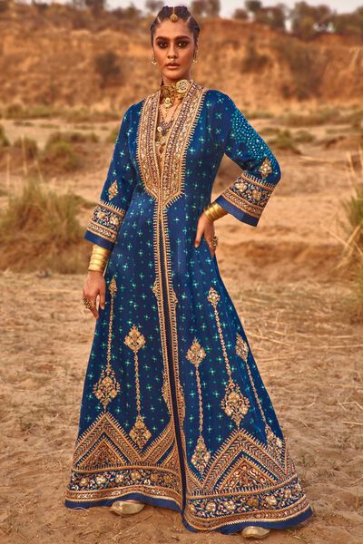 Agrata Bandhani Jacket Set - Navy
