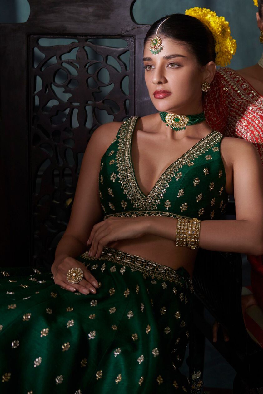 3 - Siya Lehenga Set – Emerald Green, image 4