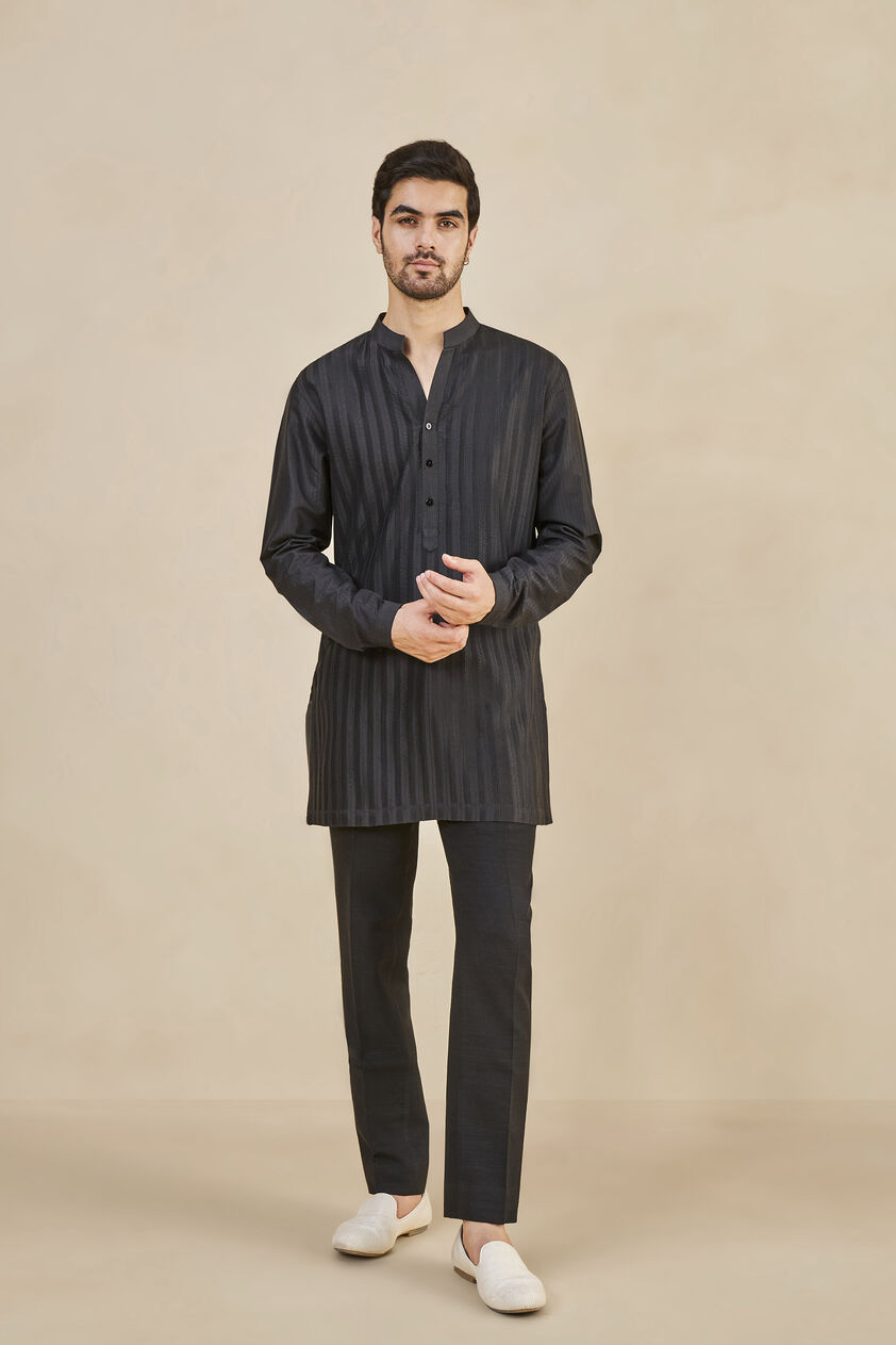 Fiadh Silk Kurta - Black, Black, image 1