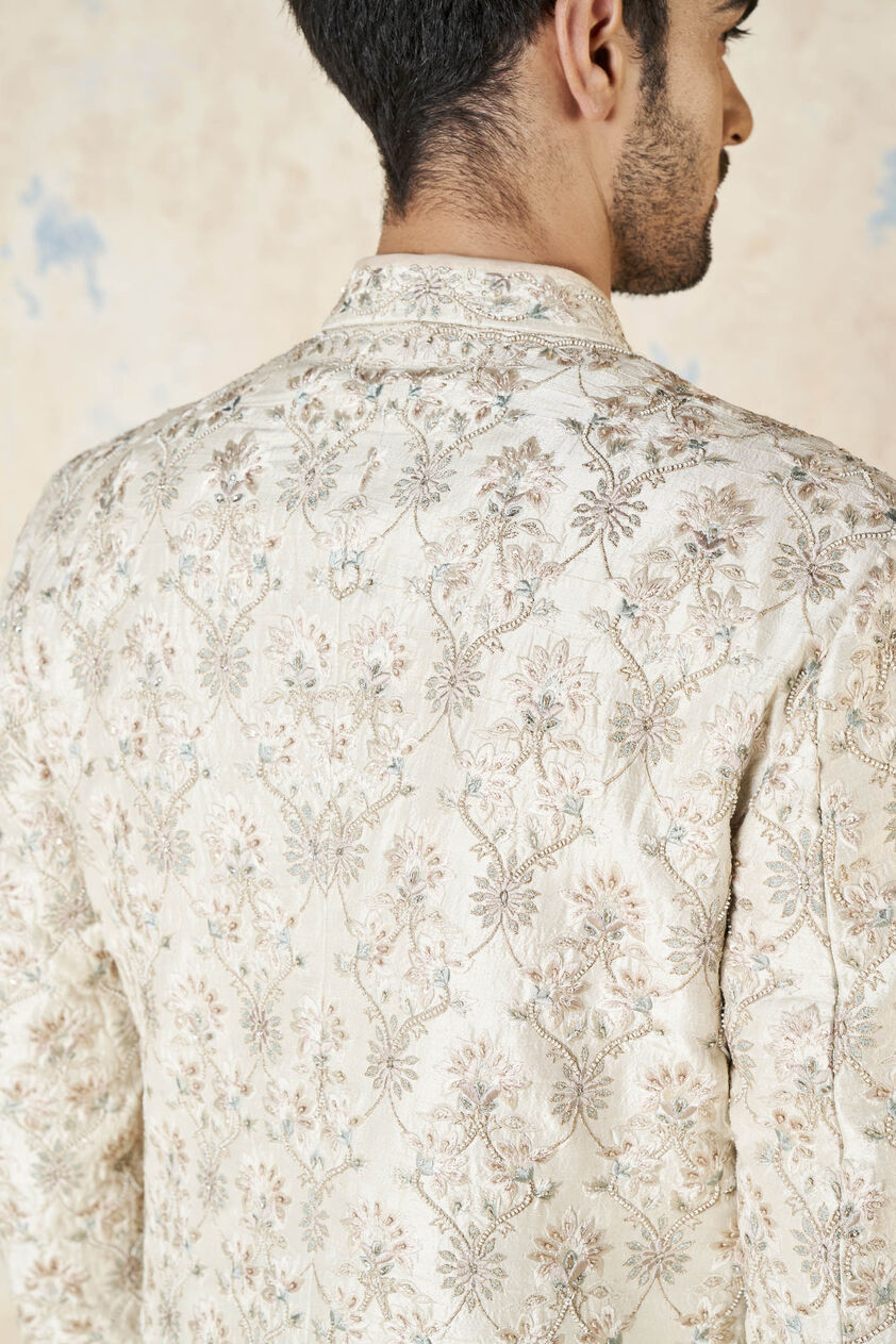 Aasvik Embroidered Silk Sherwani - Ivory, Ivory, image 7