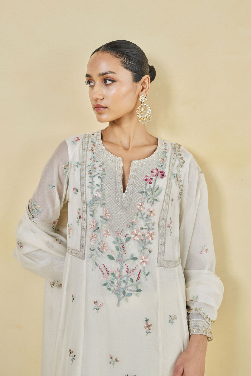 A Floral Garden Embroidered Mul Suit Set - Natural, Natural, image 3