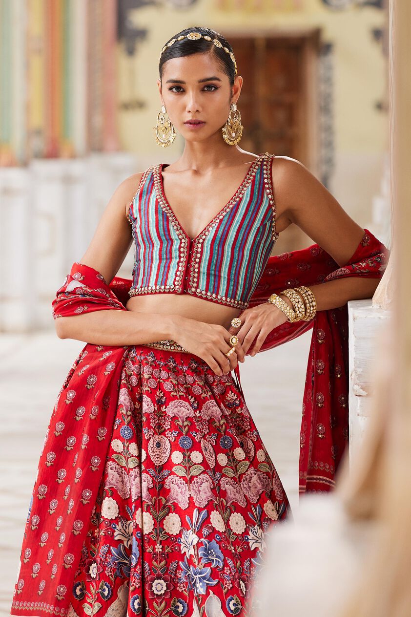 Ghazal Lehenga - Red, Red, image 2