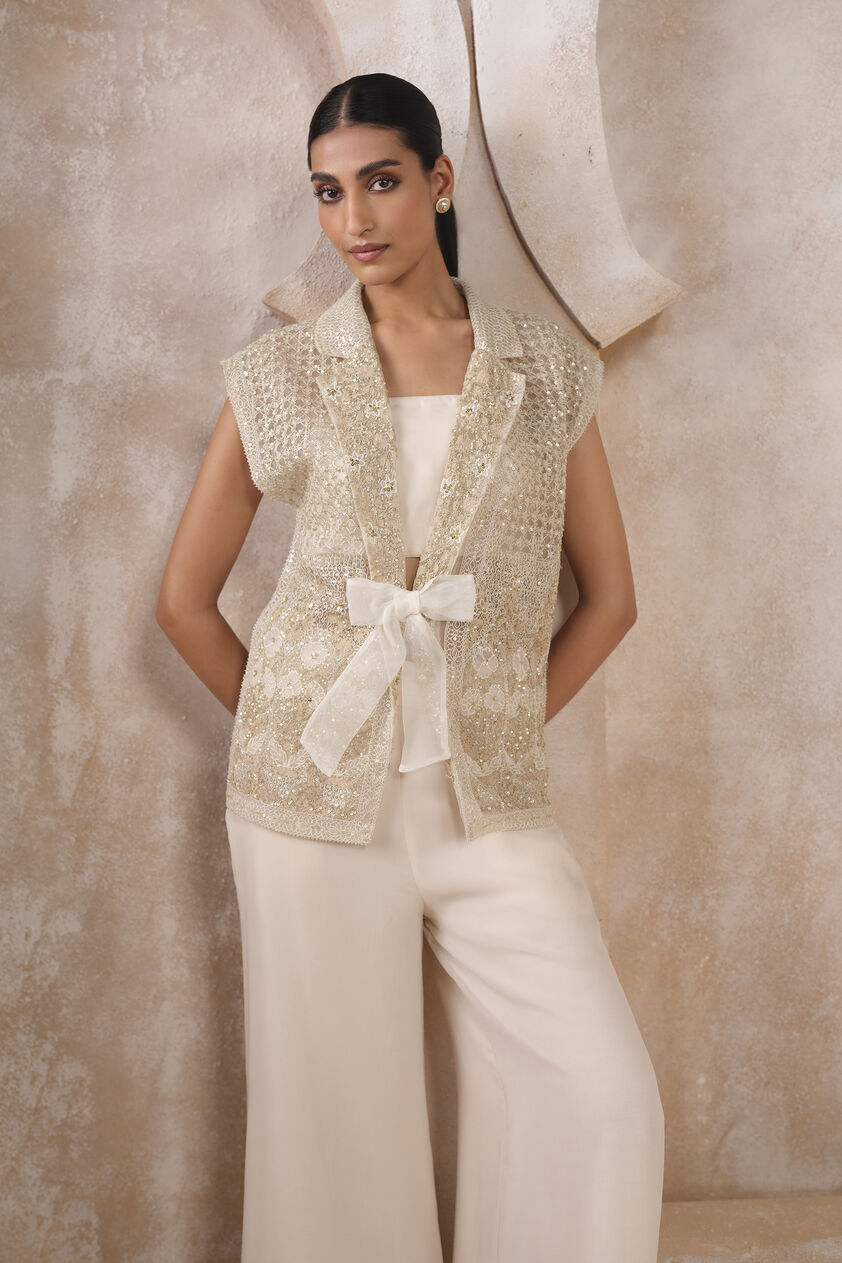 Arlen Embroidered Silk Pant Set - Ivory, Ivory, image 5