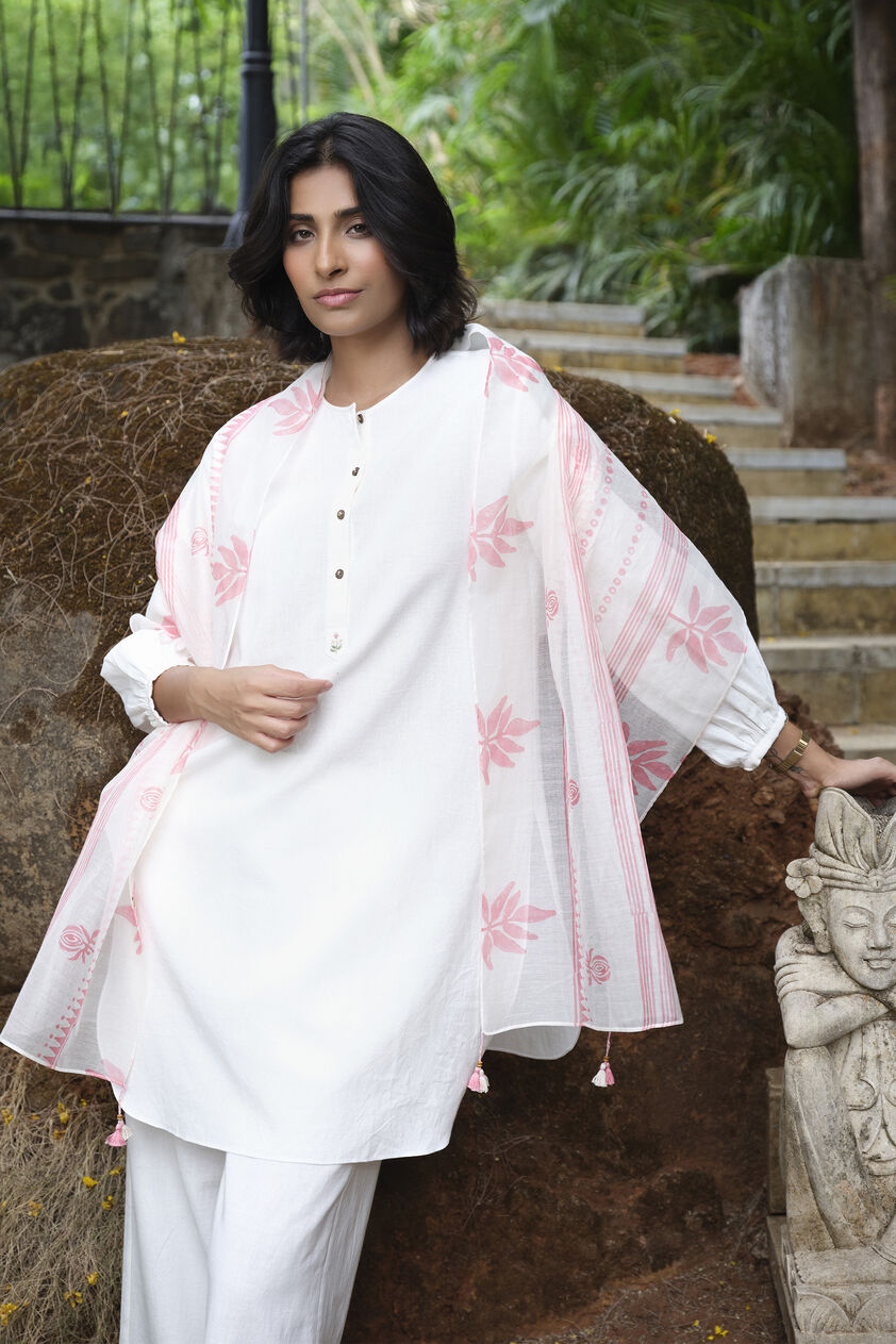 Amora Hand-block Printed Mul Stole - Pink, Pink, image 1