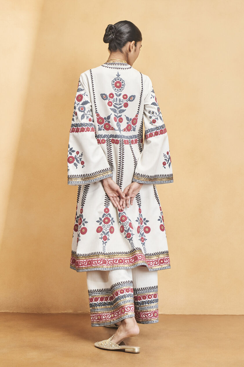 Flowers Of the Forest Zardozi & Cord Silk Kurta Set - Cream, Cream, image 2