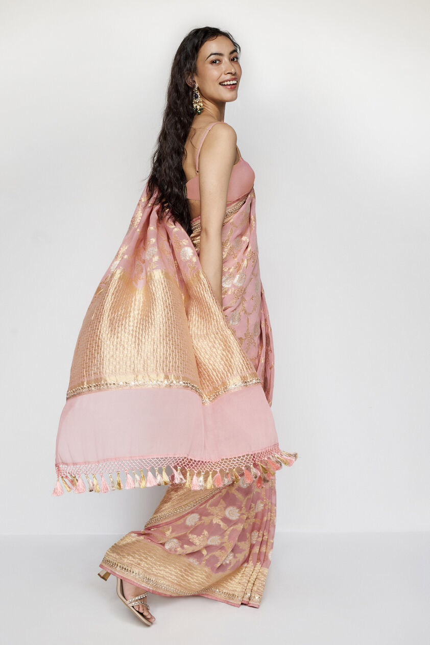 Aaradhana Benarasi Silk Embroidered Saree - Blush, Blush, image 3