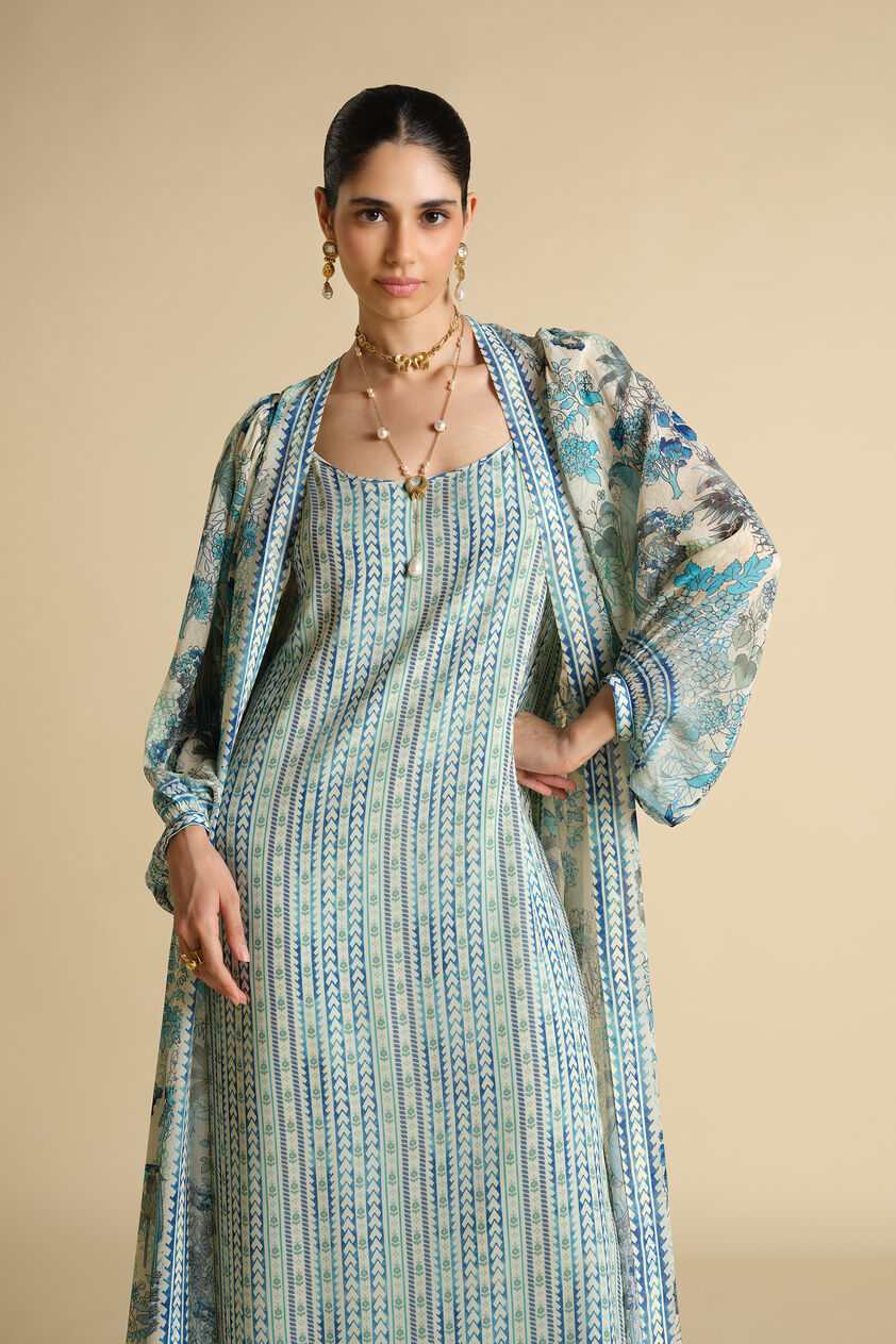 Siham Printed Kaftan - Powder Blue, Blue, image 5
