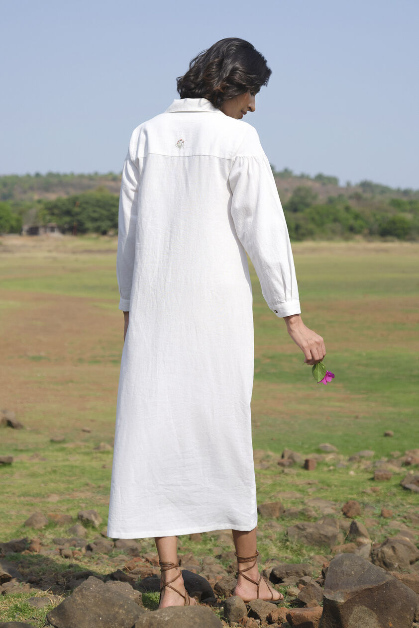 Yarrow Handwoven Khadi Dress - Ivory, Ivory, image 2