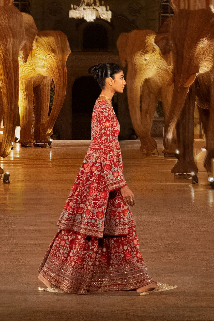 Floral Ballad Embroidered Zardozi Silk Kurta Set - Red, Red, image 10