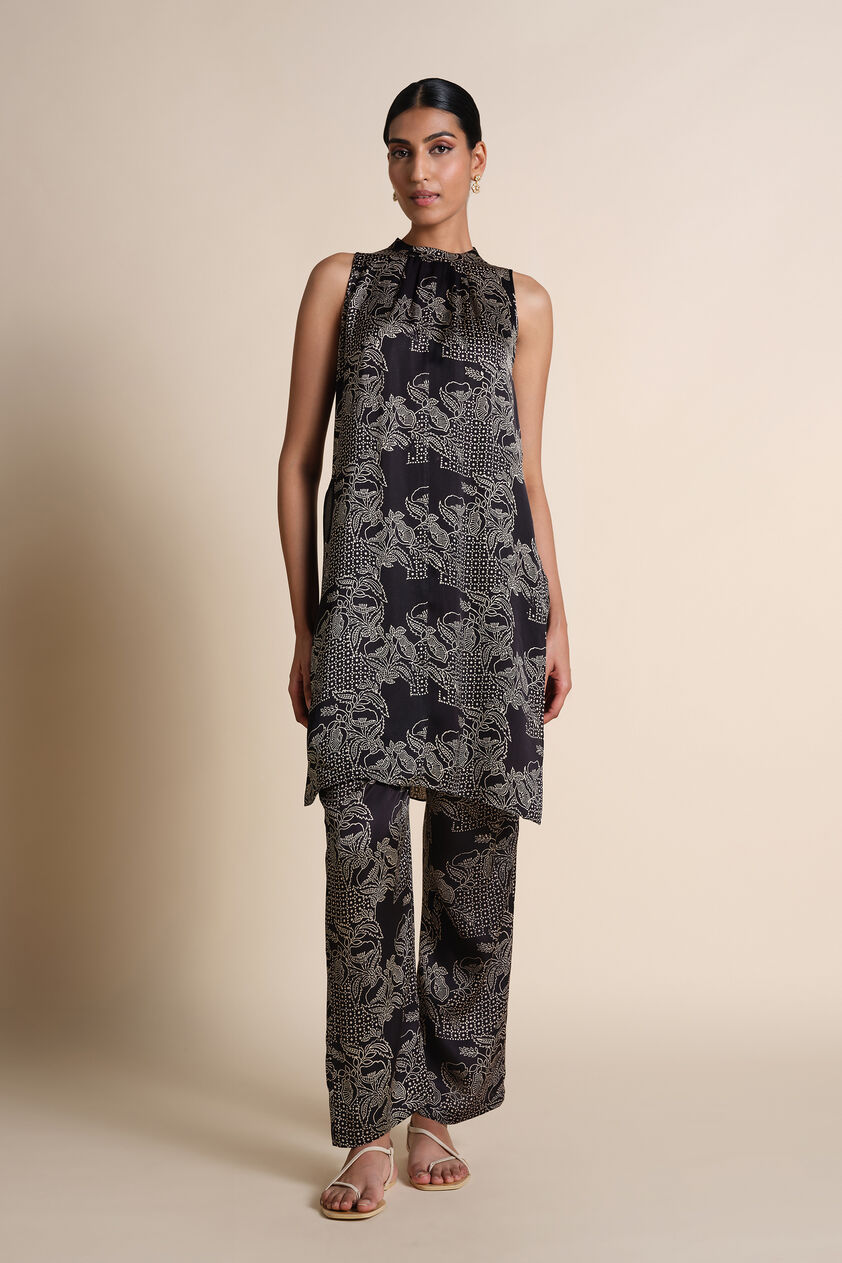 Akos Hand-block Printed Ajrakh Co-ord - Black, Black, image 1