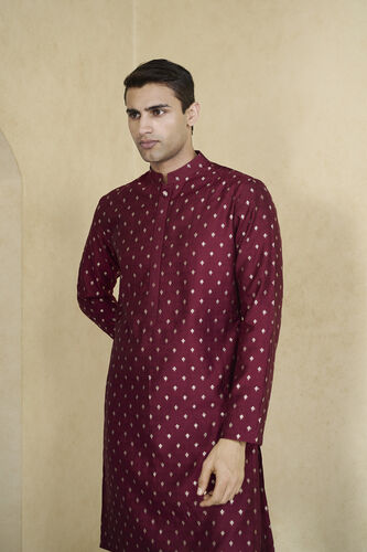 Zamurad Handwoven Benarasi Silk Kurta - Plum, Plum, image 4
