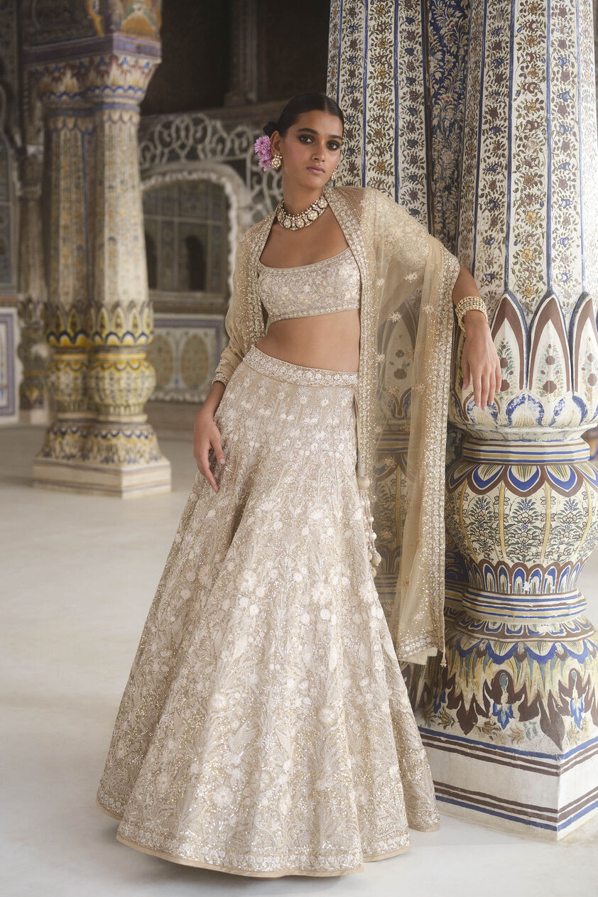 Arisa Embroidered Silk Lehenga Set - Gold, Gold, image 4