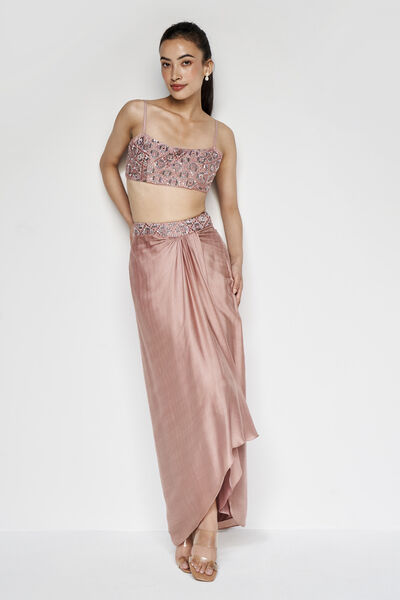 Esilda Embroidered Skirt Set - Old Rose