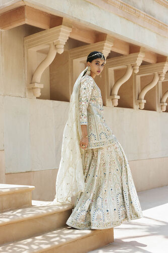 Chand Gota Patti & Resham Silk Gharara Set - Ivory, Ivory, image 2