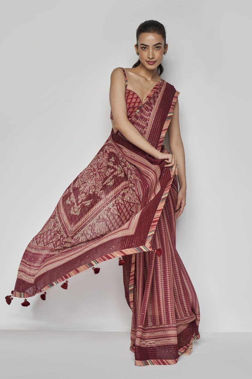 Arvika Saree - Wine, Wine, image 1